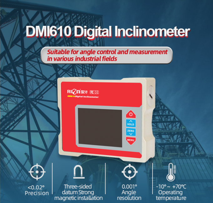 Linha central dupla digital do inclinômetro DMI610, tela da cor completa de nível de espírito do prolongador. readout digital de 2 linhas centrais para o torno